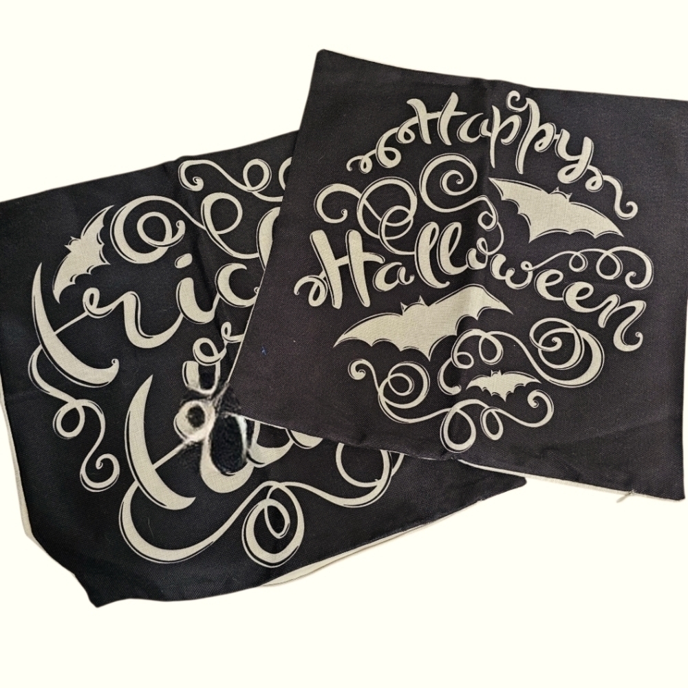 Festive Halloween Pillow Case X 2, 4th Emotion Brand, Zip Close, Black And Cream